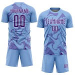 Maillot de football violet et blanc à sublimation bleue et courbe personnalisée Maillot de football violet et blanc à sublimation bleue et courbe personnalisée