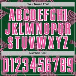 Maillot de football vert à sublimation rose et blanc, lignes sportives courbes personnalisées