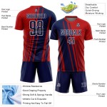 Maillot de football personnalisé à sublimation bleu marine, blanc et rouge Maillot de football personnalisé à sublimation bleu marine, blanc et rouge