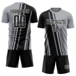 Maillot de football noir et blanc personnalisé à lignes grises par sublimation