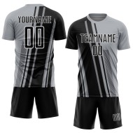 Maillot de football noir et blanc personnalisé à lignes grises par sublimation