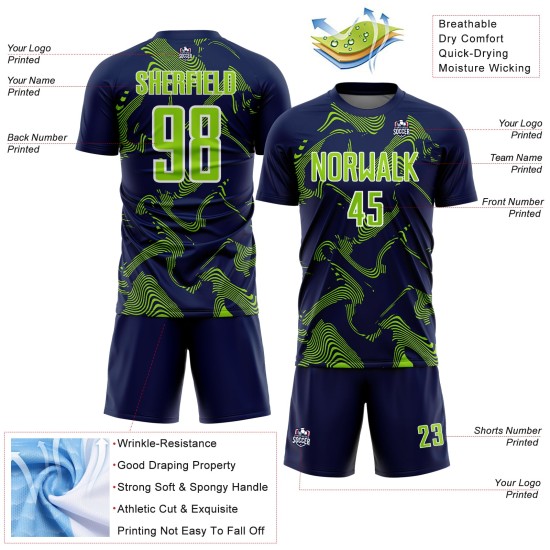 Maillot de sport Navy Lines Sublimation personnalisé Neon Curve Vert-Blanc Uniforme de football Maillot de sport Navy Lines Sublimation personnalisé Neon Curve Vert-Blanc Uniforme de football