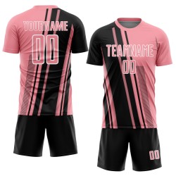 Maillot de football personnalisé à sublimation, noir et blanc, rose moyen Maillot de football personnalisé à sublimation, noir et blanc, rose moyen