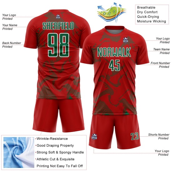 Maillot de football vert et blanc, rouge, sublimation, Sports Curve Kelly Lines, personnalisé Maillot de football vert et blanc, rouge, sublimation, Sports Curve Kelly Lines, personnalisé