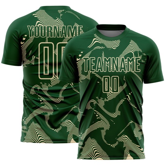 Maillot de football sublimé crème vert sport personnalisé lignes courbes uniforme