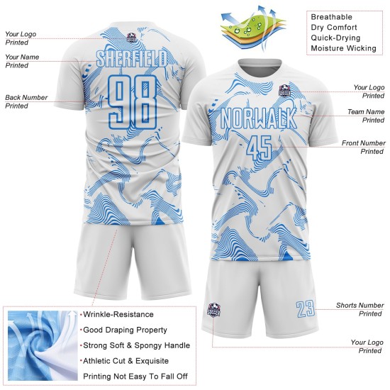 Maillot de football à sublimation bleu Custom Lines Sports, poudre blanche courbée