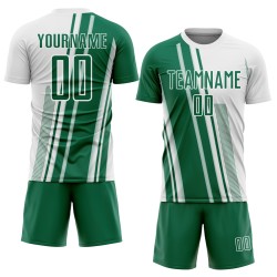 Maillot Kelly sublimé, lignes blanches et vertes, uniforme de football personnalisé Maillot Kelly sublimé, lignes blanches et vertes, uniforme de football personnalisé