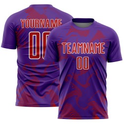 Maillot personnalisé Sports Lines Sublimation Curve Soccer Uniform Violet Rouge-Blanc