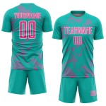 Maillot de football personnalisé à sublimation rose et blanc Lines Curve Aqua