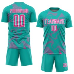 Maillot de football personnalisé à sublimation rose et blanc Lines Curve Aqua Maillot de football personnalisé à sublimation rose et blanc Lines Curve Aqua