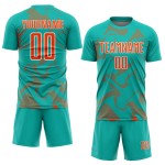 Maillot de sport Aqua Uniform Sublimation Lignes orange-blanches Courbe personnalisée Soccer