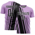 Maillot de football personnalisé noir et blanc avec lignes de sublimation, violet clair
