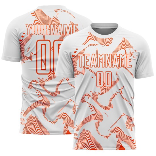 Maillot de football blanc à sublimation orange Custom Lines Curve