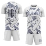 Maillot de sport bleu marine personnalisé, lignes courbes, uniforme de sublimation blanc Maillot de sport bleu marine personnalisé, lignes courbes, uniforme de sublimation blanc