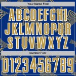 Maillot de sport personnalisé par sublimation Curve Lines Old Royal Soccer, uniforme doré et blanc Maillot de sport personnalisé par sublimation Curve Lines Old Royal Soccer, uniforme doré et blanc