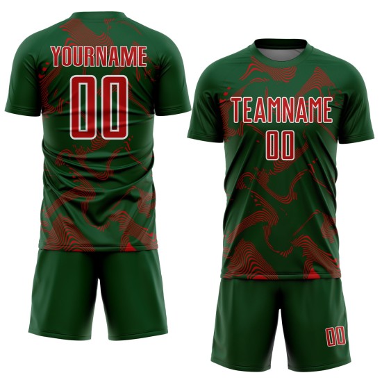 Maillot de football personnalisé, lignes de sublimation, rouge, blanc, vert, uniforme, courbe