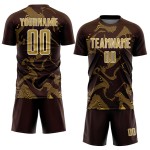 Maillot de football marron à lignes courbes, sublimation, doré et blanc, ancien uniforme personnalisé