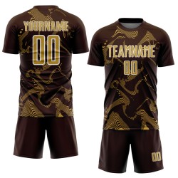 Maillot de football marron à lignes courbes, sublimation, doré et blanc, ancien uniforme personnalisé Maillot de football marron à lignes courbes, sublimation, doré et blanc, ancien uniforme personnalisé